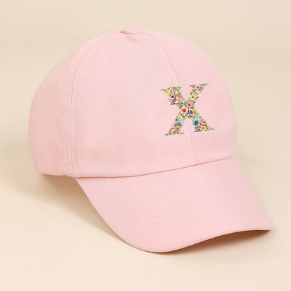 Adjustable Pink Baseball Cap for Kids with Floral Alphabet Design