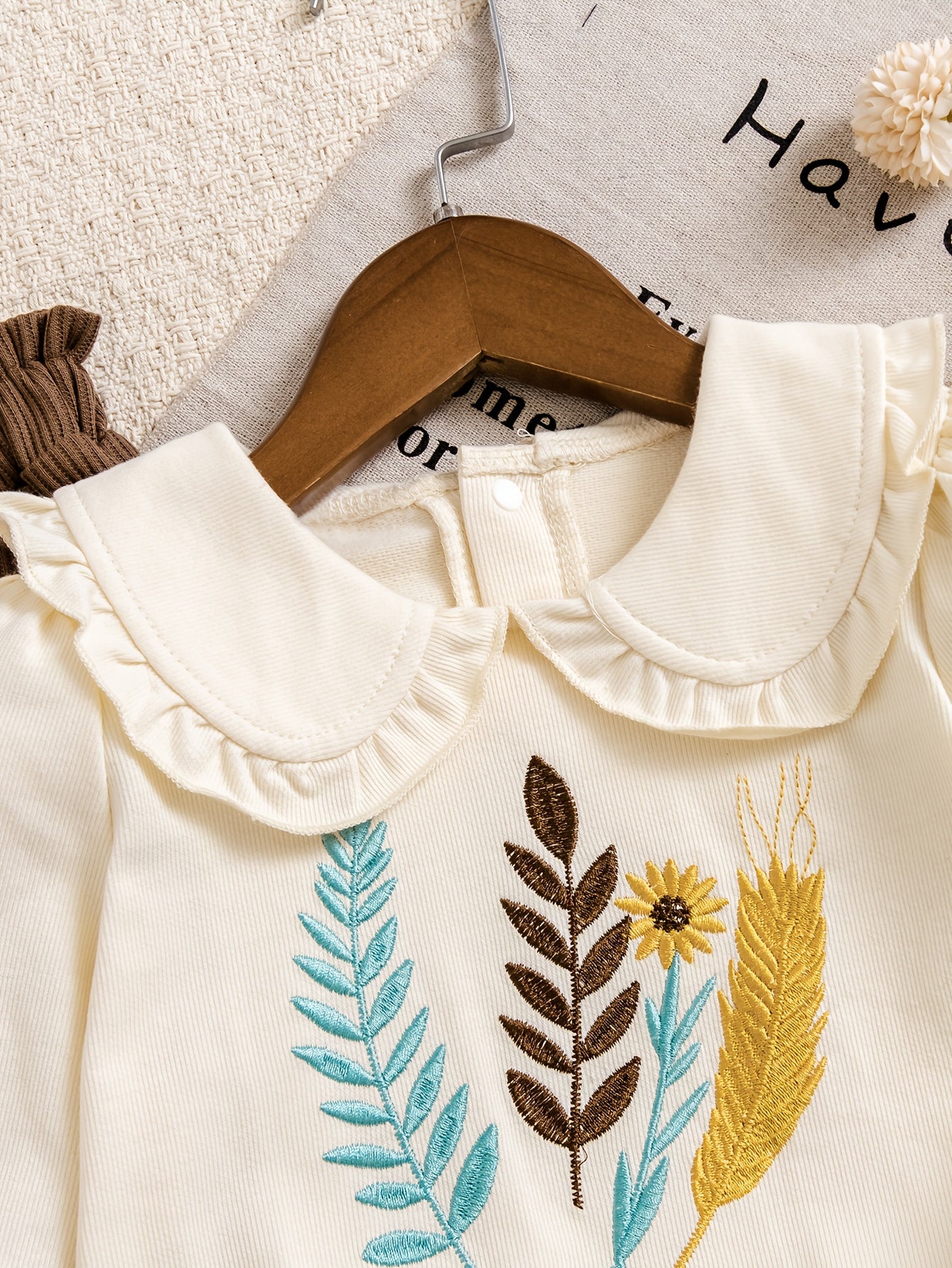 Girls' Infant Toddler Retro Floral Embroidered Top & Striped Pants Set