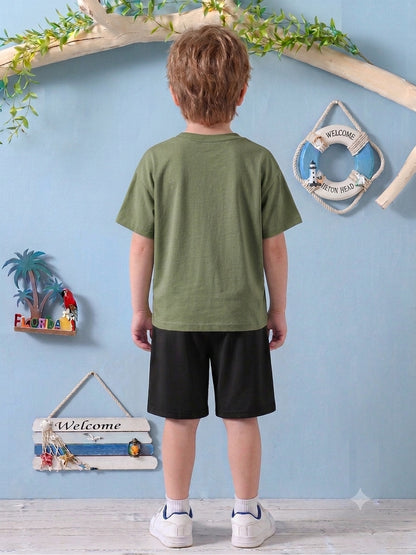 Boys' Casual Sports Set with Mountain Print, Polyester, Ages 7-12