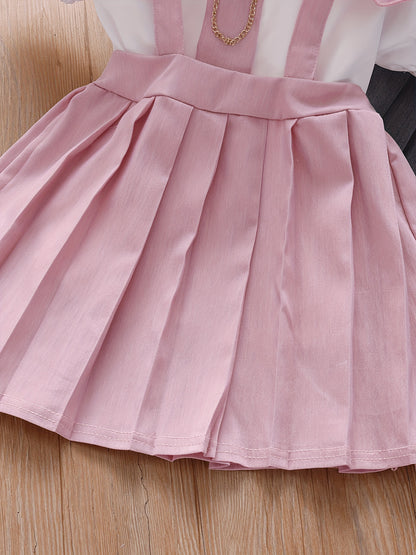 Girls' Summer Preppy 2-Piece Dress and Shirt Set