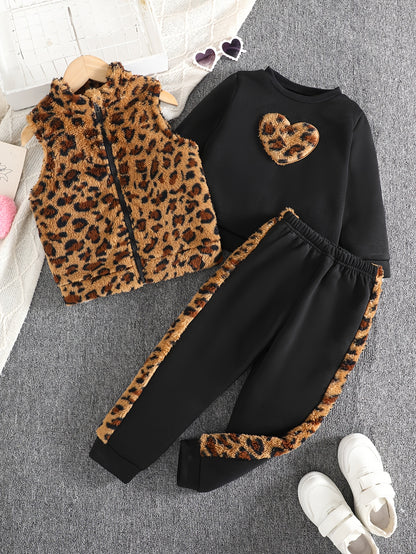 Girls 3-Piece Heart Pattern Fall/Winter Casual Set