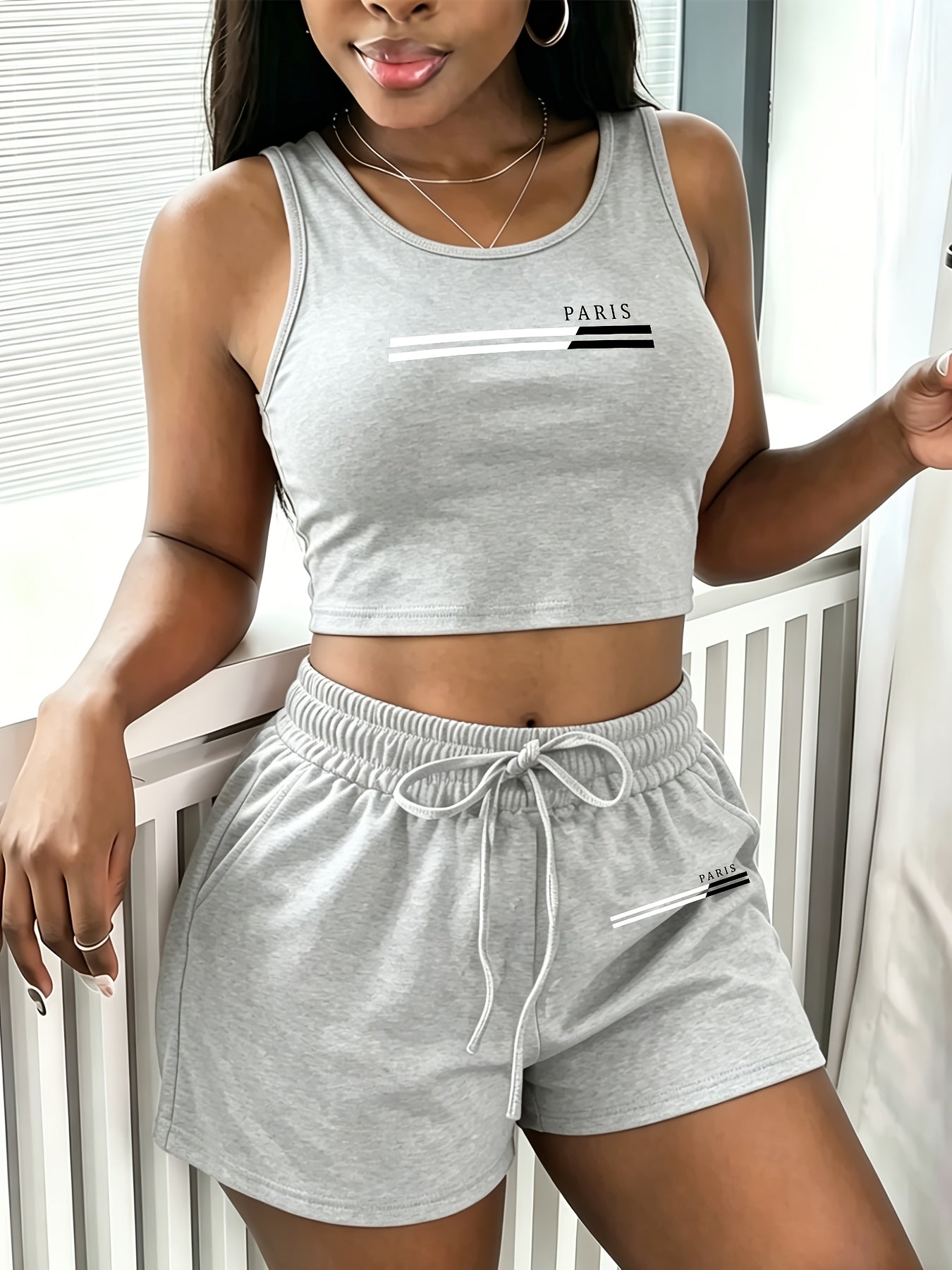 Women's Casual Two-Piece Set | Sleeveless Vest & Drawstring Shorts