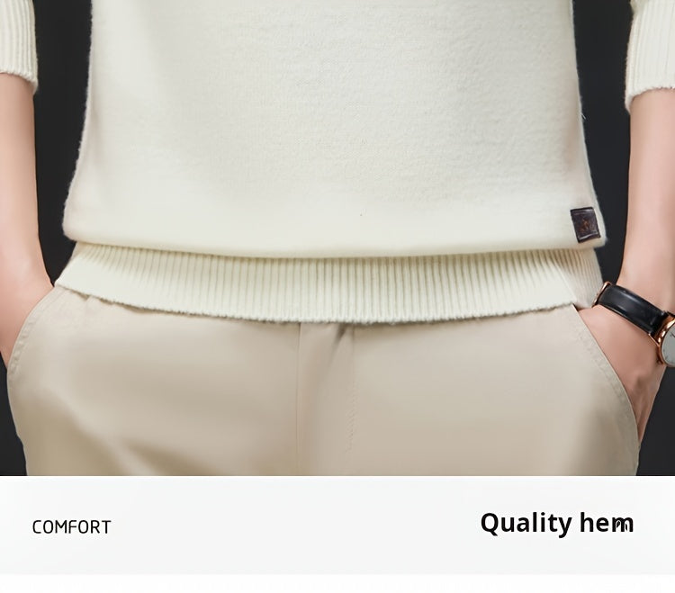 This Thick, Round-Neck Long-Sleeve Sweater for Men Features a Soft And Comfortable Design with Stylish Striped Edges, Perfect for Outdoor Gatherings And Everyday Wear, And Can Be Layered