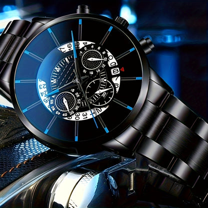 3pcs Men's Elegant Business Steel Strap Watch + Minimalist Lightweight Wallet and Belt Set, Surprise Gift for Him for Christmas, Valentine's Day, Birthday