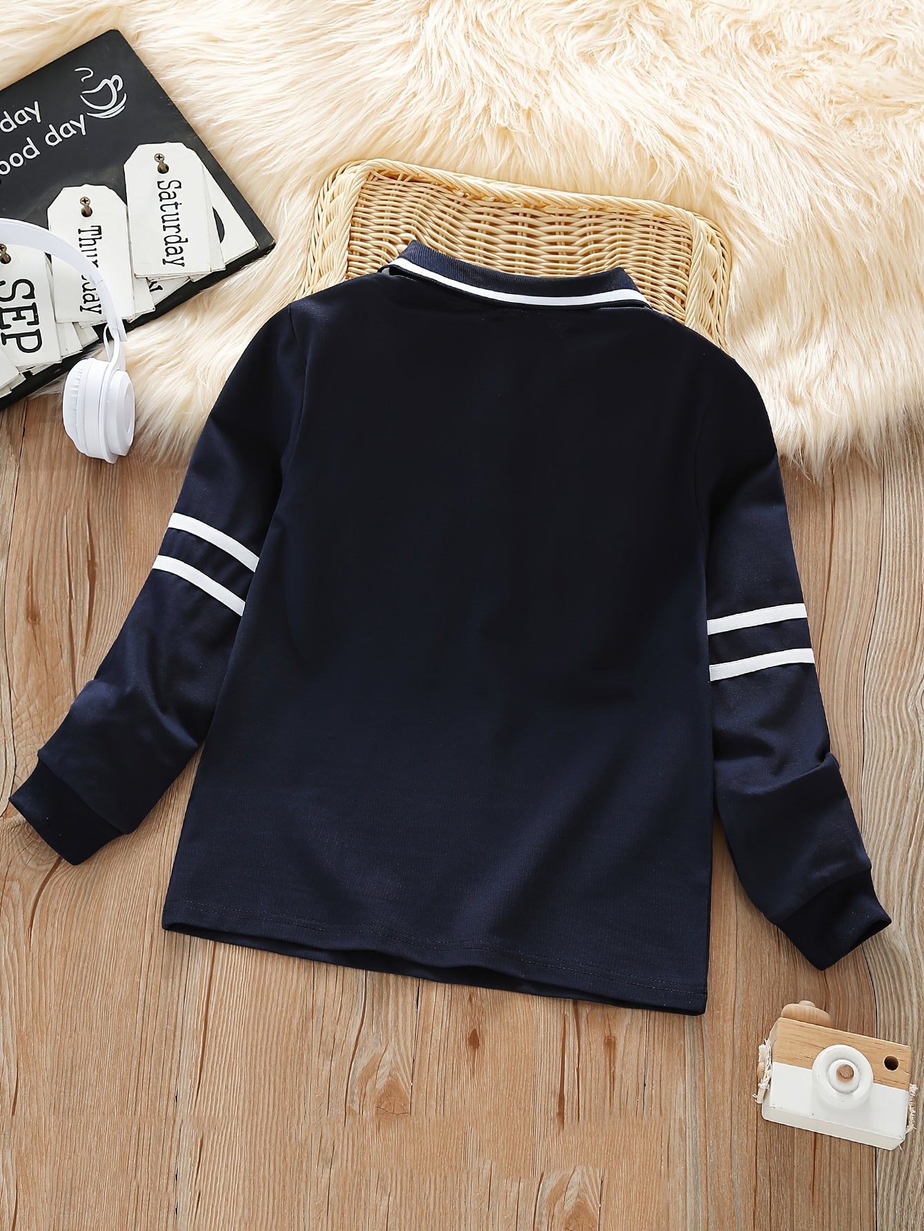 Boys' Long-Sleeve Lapel Cotton T-Shirt for School Uniforms