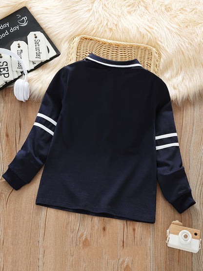 Boys' Long-Sleeve Lapel Cotton T-Shirt for School Uniforms