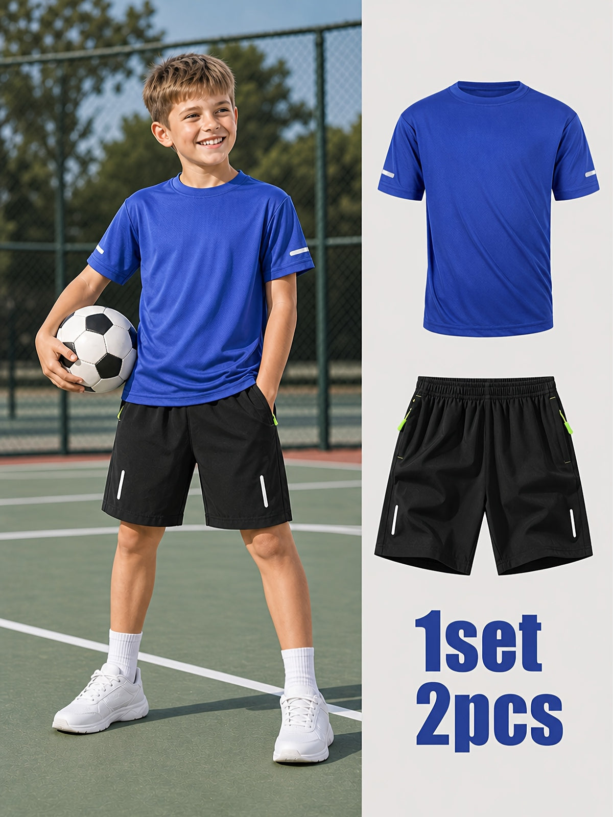 Boys' Quick-Dry Summer Shirt & Shorts Set with Reflective Strips