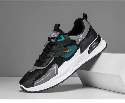 Men'S Breathable Running Sneakers with Gradient Design - Low-Top Lace-Up Casual Shoes, Durable PVC Sole, EVA Insole, Fashionable Black  White Patterns, Ideal for All Seasons Outdoor Activities