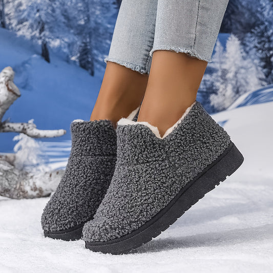 Women'S Plush Winter Slip-On Ankle Boots - Soft Fleece-Lined Low Heel Casual Shoes, Lightweight & Durable, Perfect for Y Days, Winter Footwear | Slipon Boots | Synthetic Cover Sole