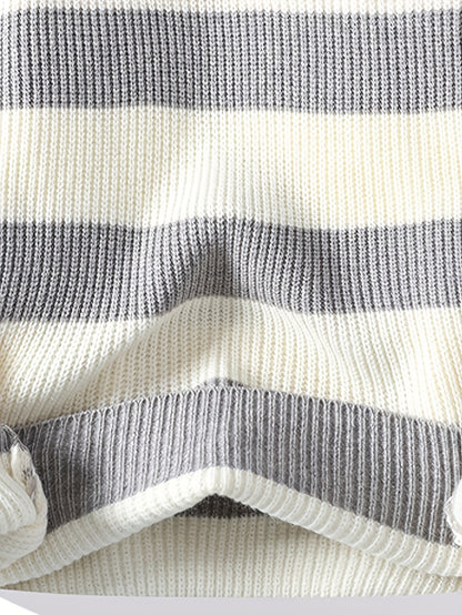 Men's 2025 Autumn/Winter Striped Sweater for Youth with Color Block Round Neck Casual Warm Knitwear