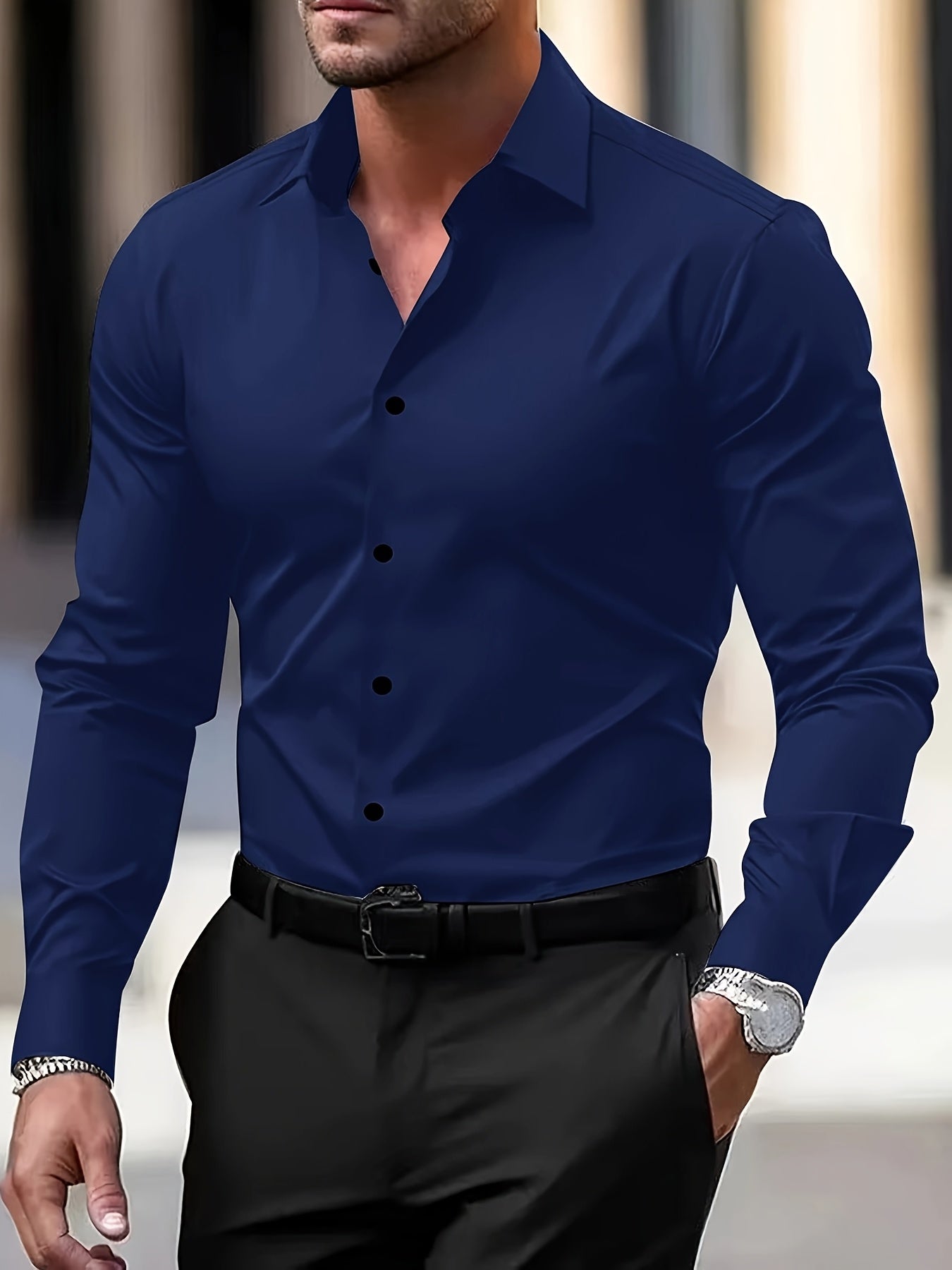 Men's Wrinkle-Free Long Sleeve Dress Shirt - Business Formal & Casual Button-Up Shirt in Black, Machine Washable Office Work Attire for All Seasons - Professional & Casual Attire, Long Sleeve Tops for Work, Workwear Essential