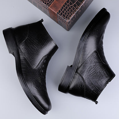 Men'S Genuine Winter Boots - Slip-Resistant Rubber Sole, Zipper Closure, Cushioned Insole - Cold Weather Ankle Boots for Ice, Snow, and Everyday - Black - Ideal for Formal & Casual Outfits, Winter Shoes, Ice Traction Footwear