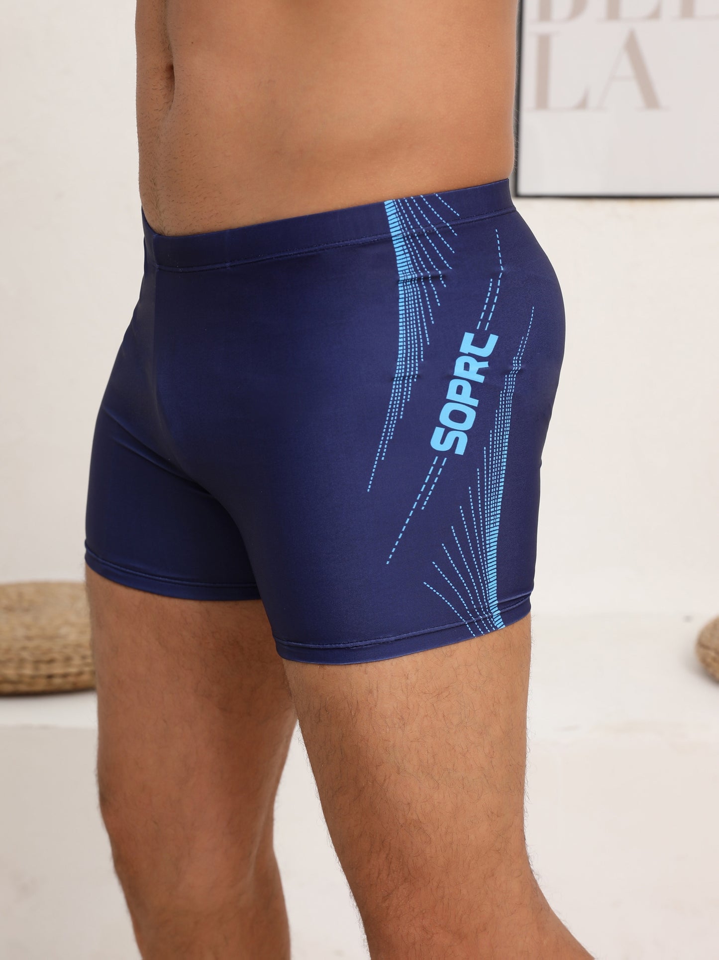 Men's Plus-Size XXL Quick-Dry Striped Swim Trunks with Drawstring