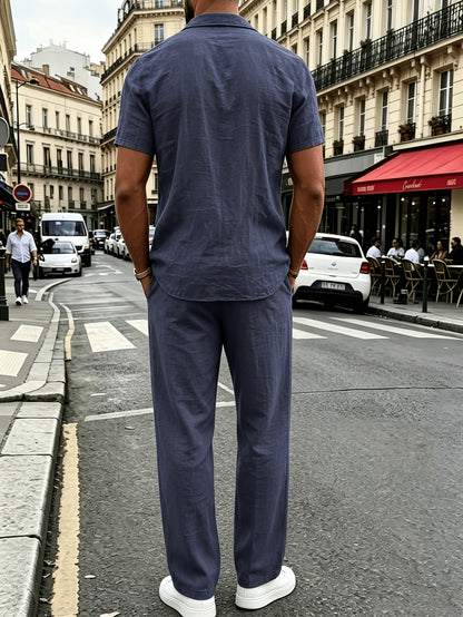 Men's Casual Linen Shirt and Pants Set for Summer Comfort