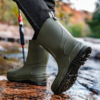 Men's Mid-Calf Rubber Rain Boots - Durable Non-Slip Outdoor Shoes