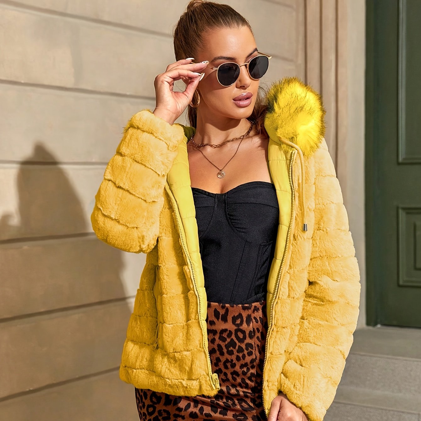 Women'S Heavyweight Winter Coat - Dual-Sided Reversible Jacket with Full-Zip Front, Hooded Collar, Two-Way Zipper Closure - Warm Outerwear for Cold Weather, Office, Travel - Elegant Brown Coat (Size & Wash Label in Pocket), L