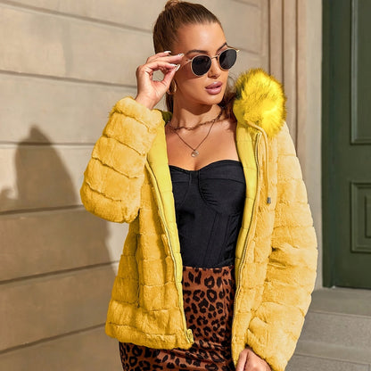 Women'S Heavyweight Winter Coat - Dual-Sided Reversible Jacket with Full-Zip Front, Hooded Collar, Two-Way Zipper Closure - Warm Outerwear for Cold Weather, Office, Travel - Elegant Brown Coat (Size & Wash Label in Pocket), L