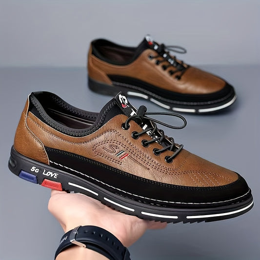 Men'S Stylish Black Loafers - Non-Slip PVC Sole, Lace-Up Casual  Business Shoes with Italian Flag Design, Round Toe, Fabric Lining for All-Season Wear, Versatile Footwear   Stylish Loafers   Durable PVC Sole