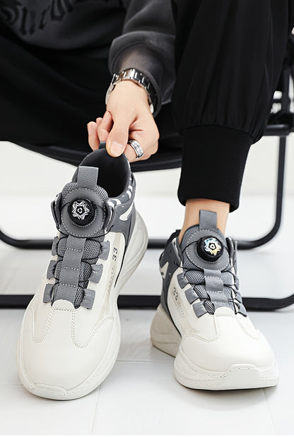 Men's Fashionable High-Top Sneakers with Rotating Buckle - Versatile, Breathable Running Shoes for All Seasons