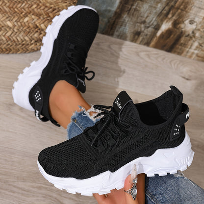 Women's Casual Lace-Up Sneakers - Lightweight All-Season Fabric Shoes