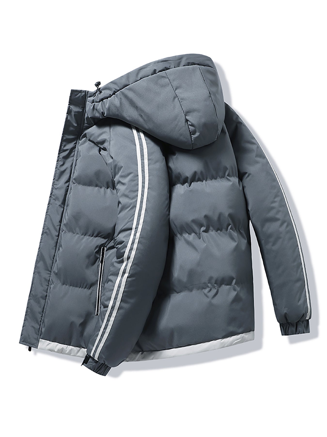 1pc Men's Heavy-Duty Winter Jacket with Hood - -Filled Coat, White & Dark Green, Golden-Zip Closure, Machine Washable, Casual Outdoor Wear (Snow, Windproof) - Regular Fit for, Skiing, Cold