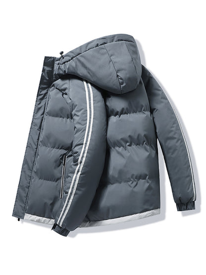 1pc Men's Heavy-Duty Winter Jacket with Hood - -Filled Coat, White & Dark Green, Golden-Zip Closure, Machine Washable, Casual Outdoor Wear (Snow, Windproof) - Regular Fit for, Skiing, Cold