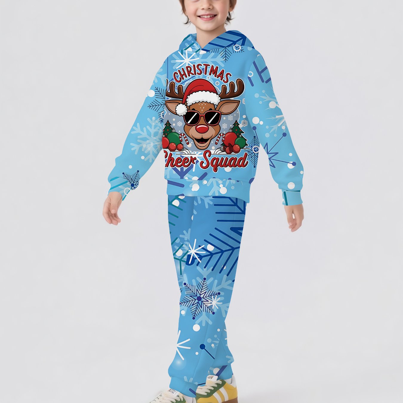 2pcs Boys' Christmas Reindeer Print Hoodie & Pants Set - Cozy Fleece-Lined Casual Sportswear with "Merry Christmas" Design, Perfect for Holiday Gifts & Outdoor Activities, Christmas Clothes, for Outdoor, Sportswear Suit For B