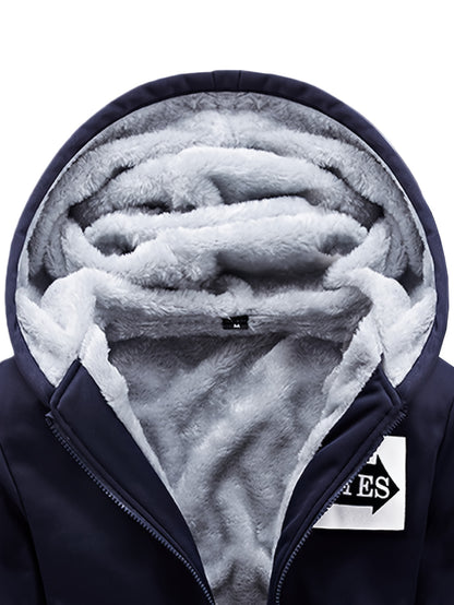 2pcs Men's -Lined Sportswear Set, Thickened Men's Casual Sportswear Set, Men's Sportswear Top and Bottom Set, Hooded Sweatshirt and Casual Sport Pants, -Lined and Thickened, Warm and Cold-Resistant, Suitable for Autumn and Wi