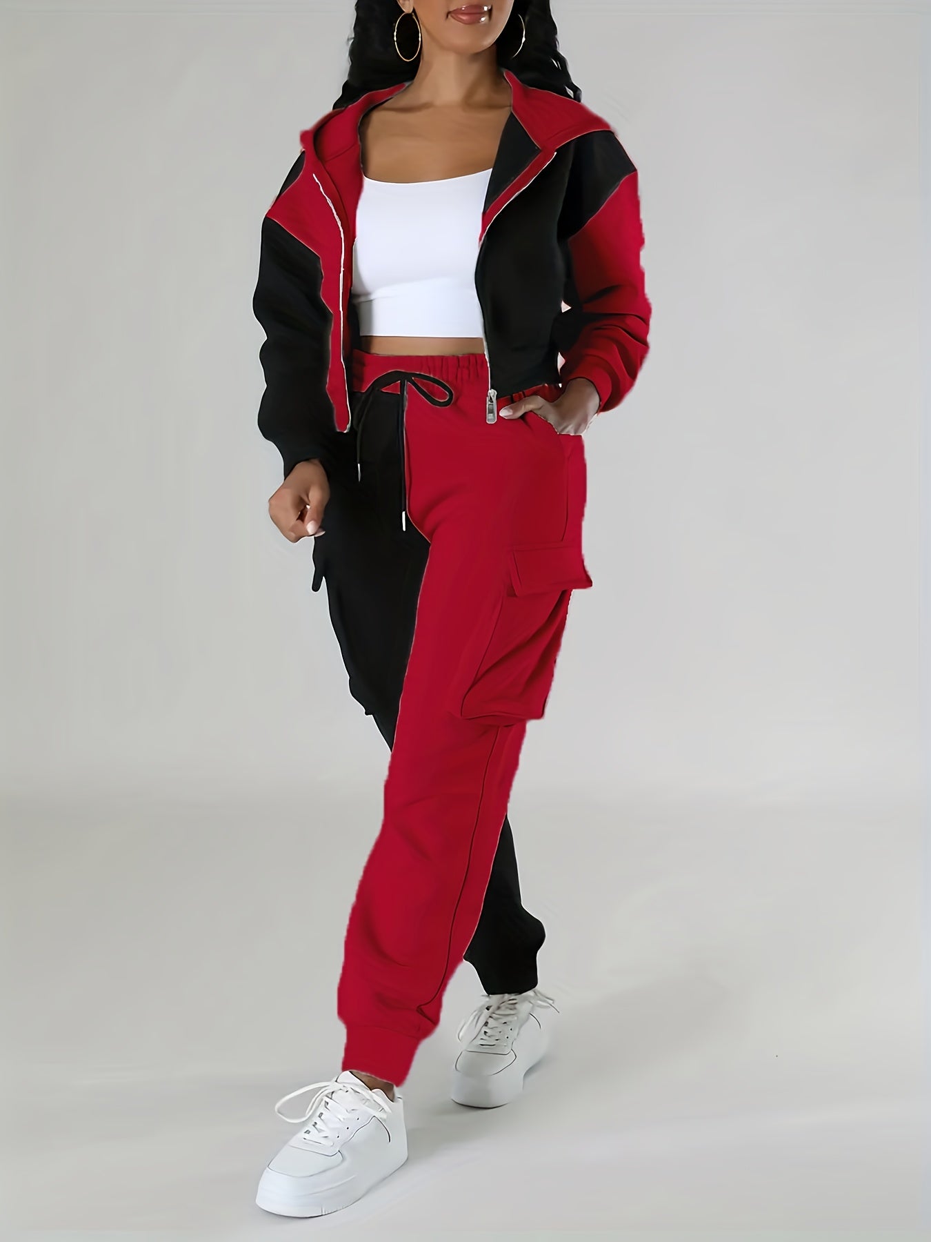 Women's Color-Block Hooded Casual Set for Fall Winter