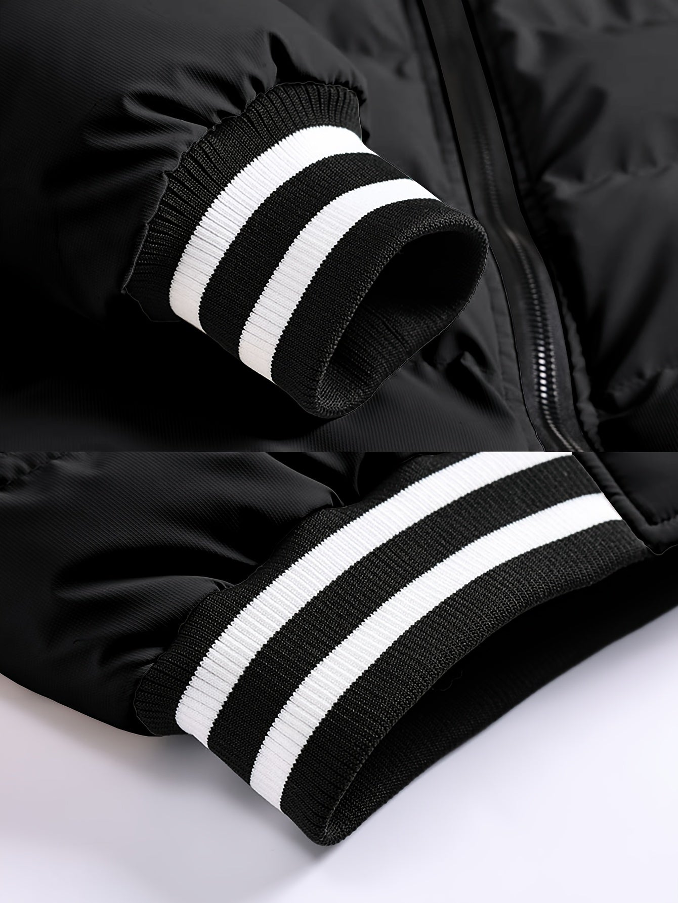 Men's Modern Streetwear Hooded Jacket with Embroidered Lettering, Color-Block Design, Removable Hood & Polyester Fill - Machine Washable Long Sleeve Coat with Pockets for Fall Winter Casual Wear