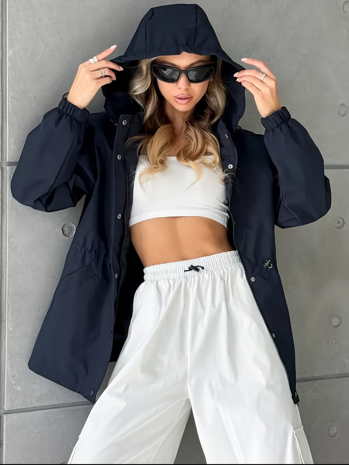 Autumn and Winter Women's Fashion Solid Color Windbreaker Jacket