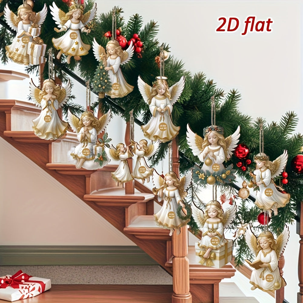 2D Flat - 12/24/36pcs Elegant Wooden Angel Ornaments | Tranquil White Angel Hanging Decorations for Christmas Tree, Garden, Home Decor, Suitable for Christmas, New Year, and Easter