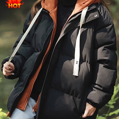 Women'S Light Blue Hooded Puffer Jacket - Cozy Fleece-Lined Winter Coat with Drawstring Hood, Casual Style for Cold Weather, Winter Coat