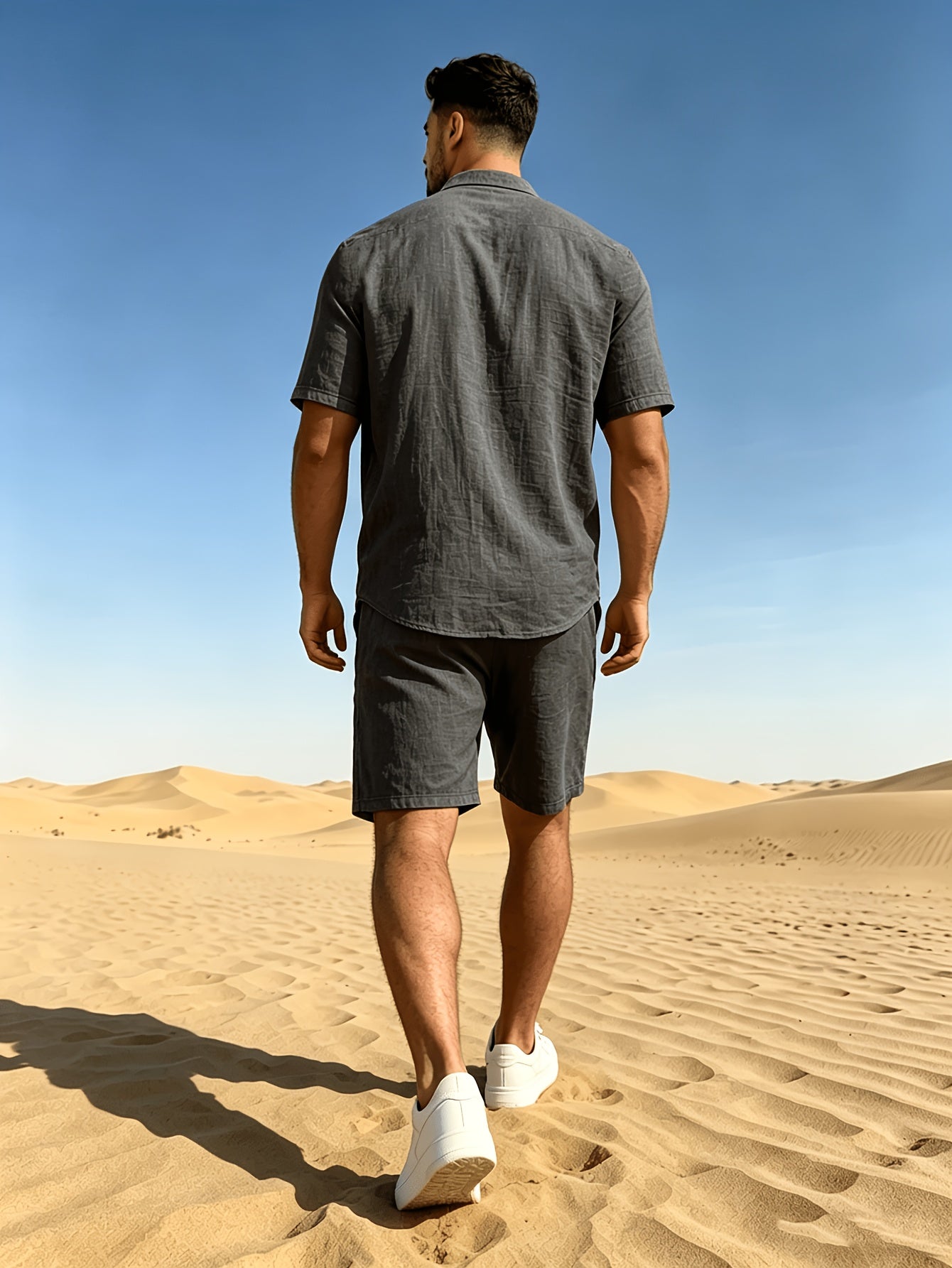 Men's Casual Linen Short Sleeve Shirt & Shorts Set for Summer