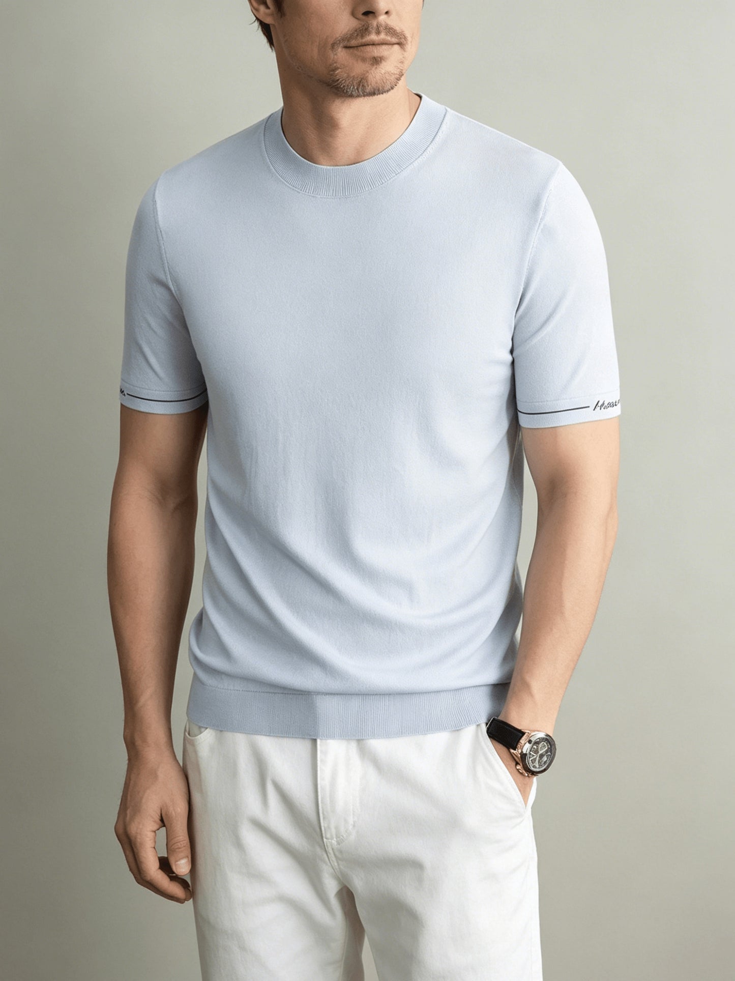 Men's Casual Crew Neck Knit Short Sleeve Summer Shirt