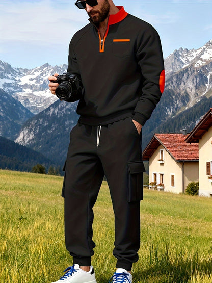 Men's New Product: Men's Casual Sportswear Set for Outdoor Workwear and Daily Commuting, Fashionable Hoodless Sweatshirt with Lining and Extra Thickness, Suitable for Outdoor Walks