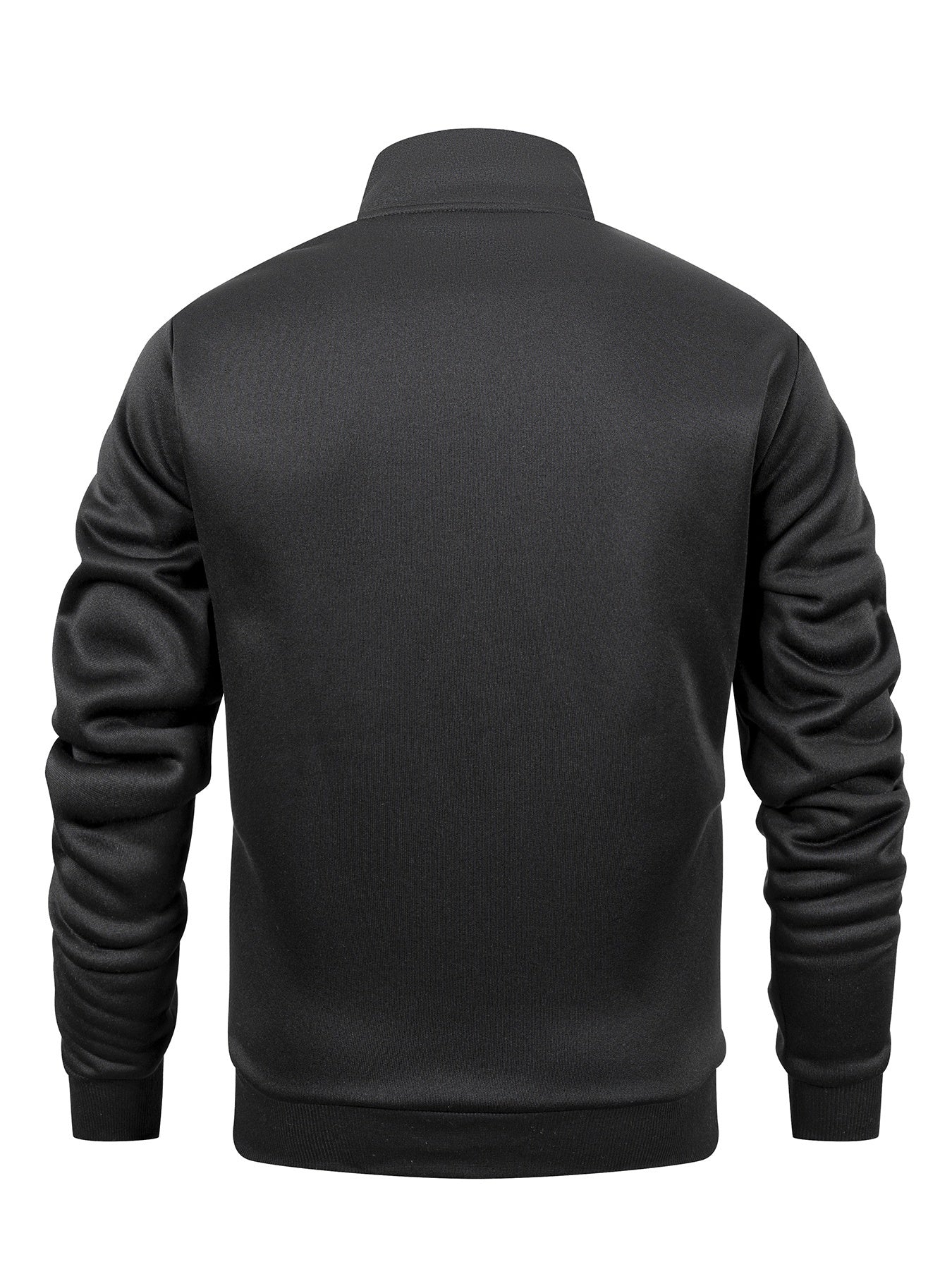 Men's Stand Collar Zip-Up Solid Color Fleece Jacket Long Sleeve Casual Sport Hoodless Coat with Large Side Pockets, Suitable for Daily Wear, Outdoor Activities, Hiking
