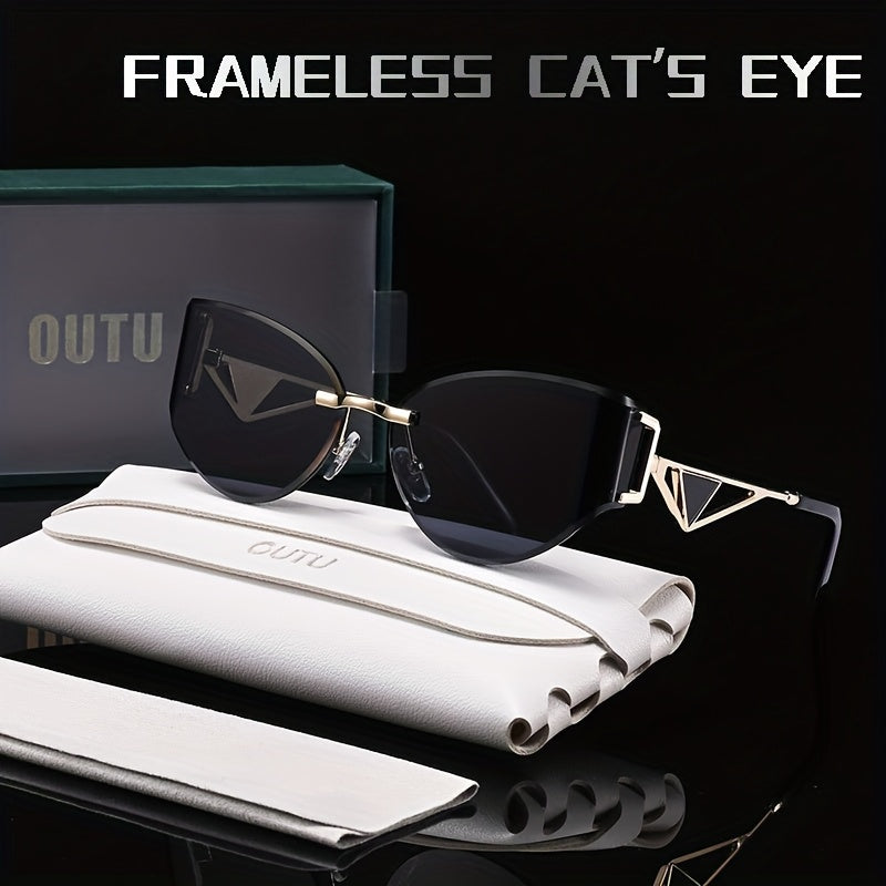 Cat-Eye Rimless Women's Glasses with Hollow-Out Metal Temples