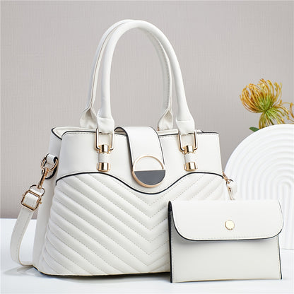 Elegant Large Capacity Black PU Tote Bag with Adjustable Strap