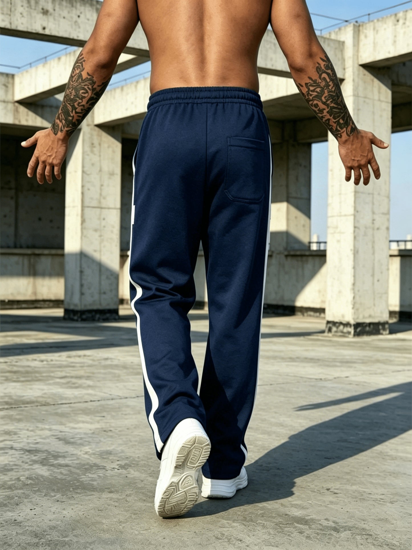 Men's Loose Fit Gym Sweatpants with Side Stripe and Pockets