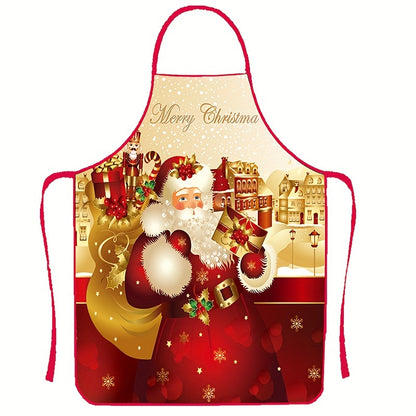 1pc, Christmas Apron Set, Polyester Fabric Printed Xmas Kitchen Aprons With Festive Designs, Holiday Cooking & Baking Accessories