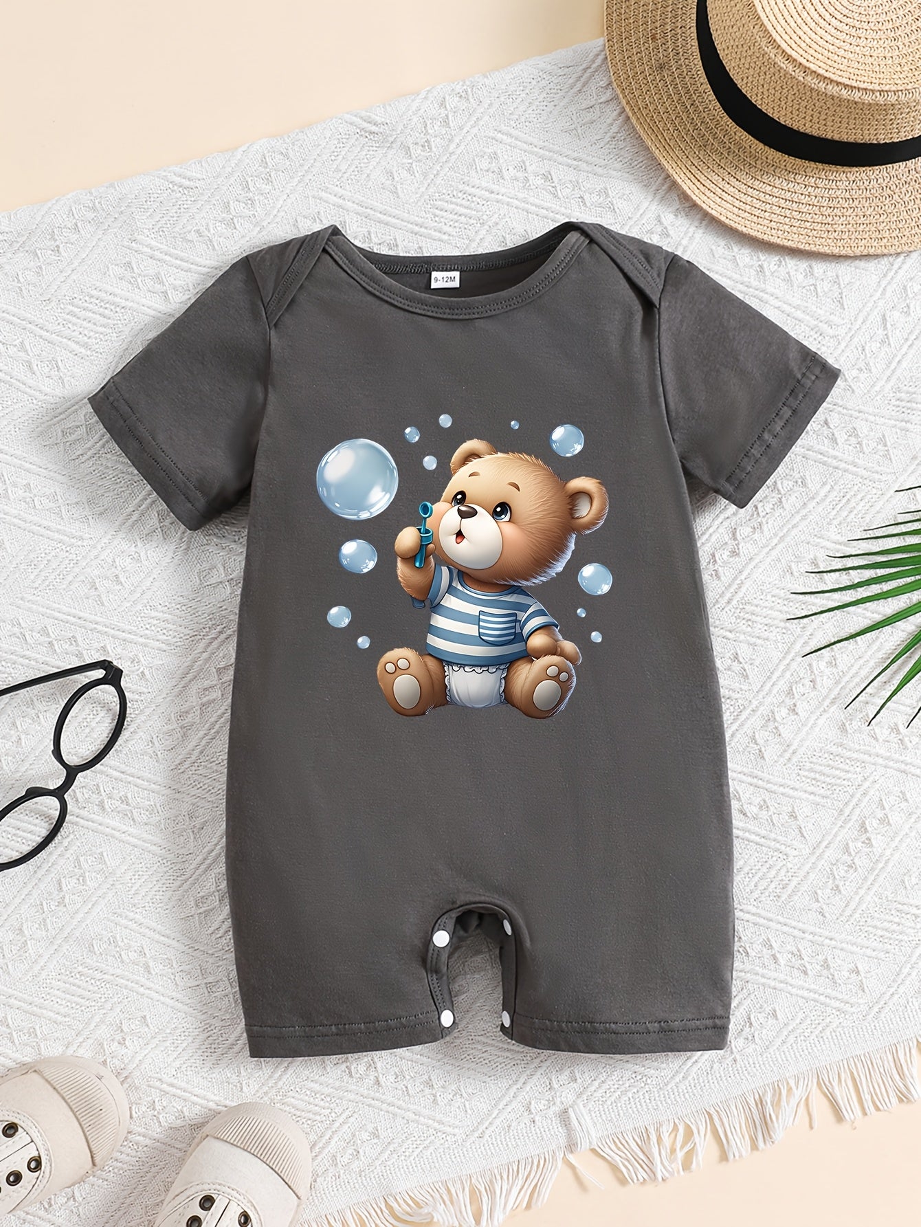 Soft Cotton Summer Baby Romper with Cute Bear Print