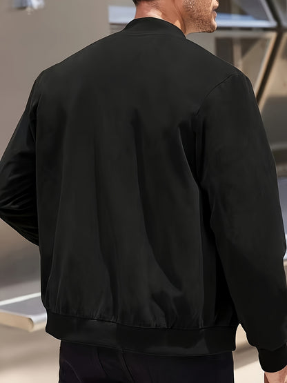 Men's Casual Retro-Inspired Lightweight Zip-Up Jacket - Solid Color, Machine Washable with Baseball Collar