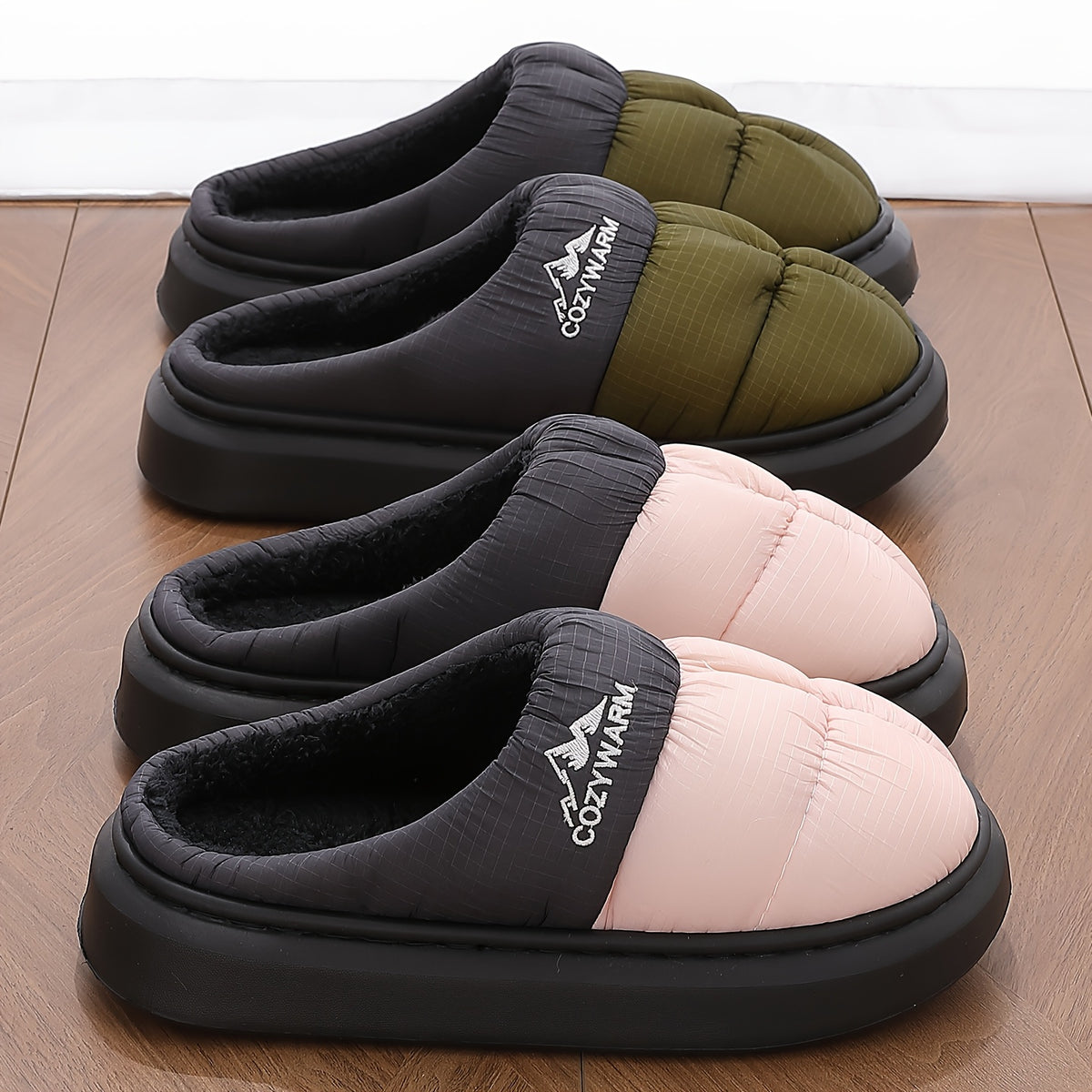 Men's Soft Plush Slip-On Slippers with Thick Sole for Winter