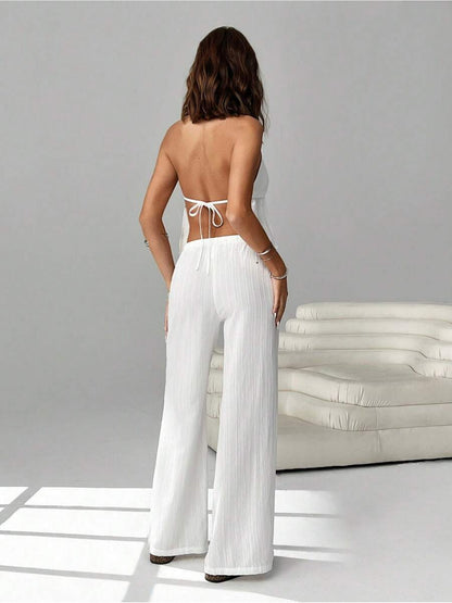 Women's Casual Tie-Up Halter Tank Top & Wide Leg Pants Set