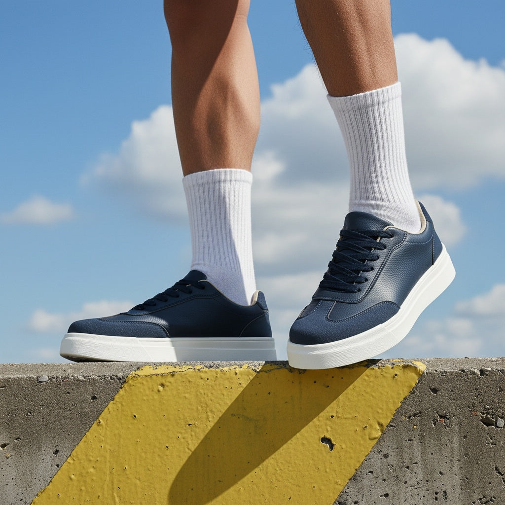 Men's Casual Low-Top Sneakers PU Upper Flat Sole Vintage Style