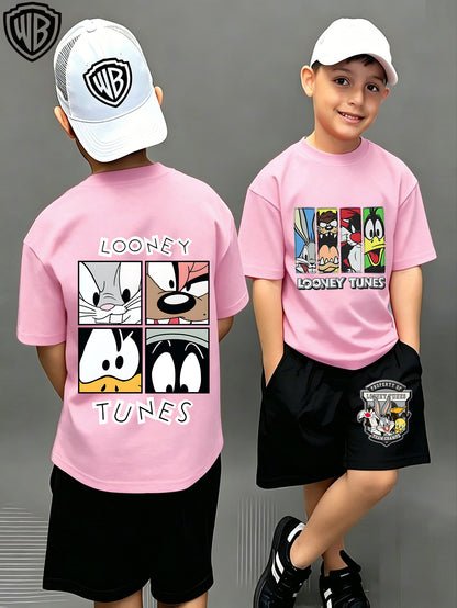 Unisex Cotton Looney Tunes T-Shirt & Shorts Set for Kids