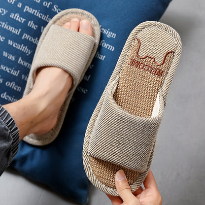 Unisex Cozy Linen Slip-On Slippers with Anti-Slip EVA Sole