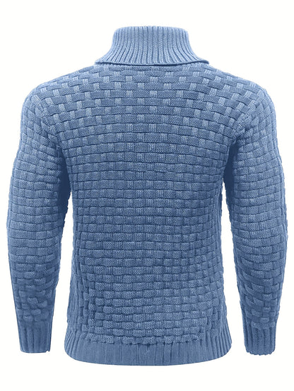 Men's Casual Waffle Pattern High Stretch Sweater, Chic Mature Pullover Sweater For Fall Winter