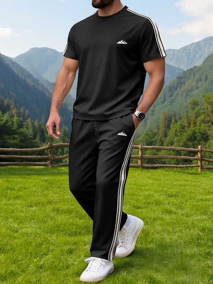 Men's Summer Quick-Dry Tracksuit Set with Striped Tee & Sweatpants